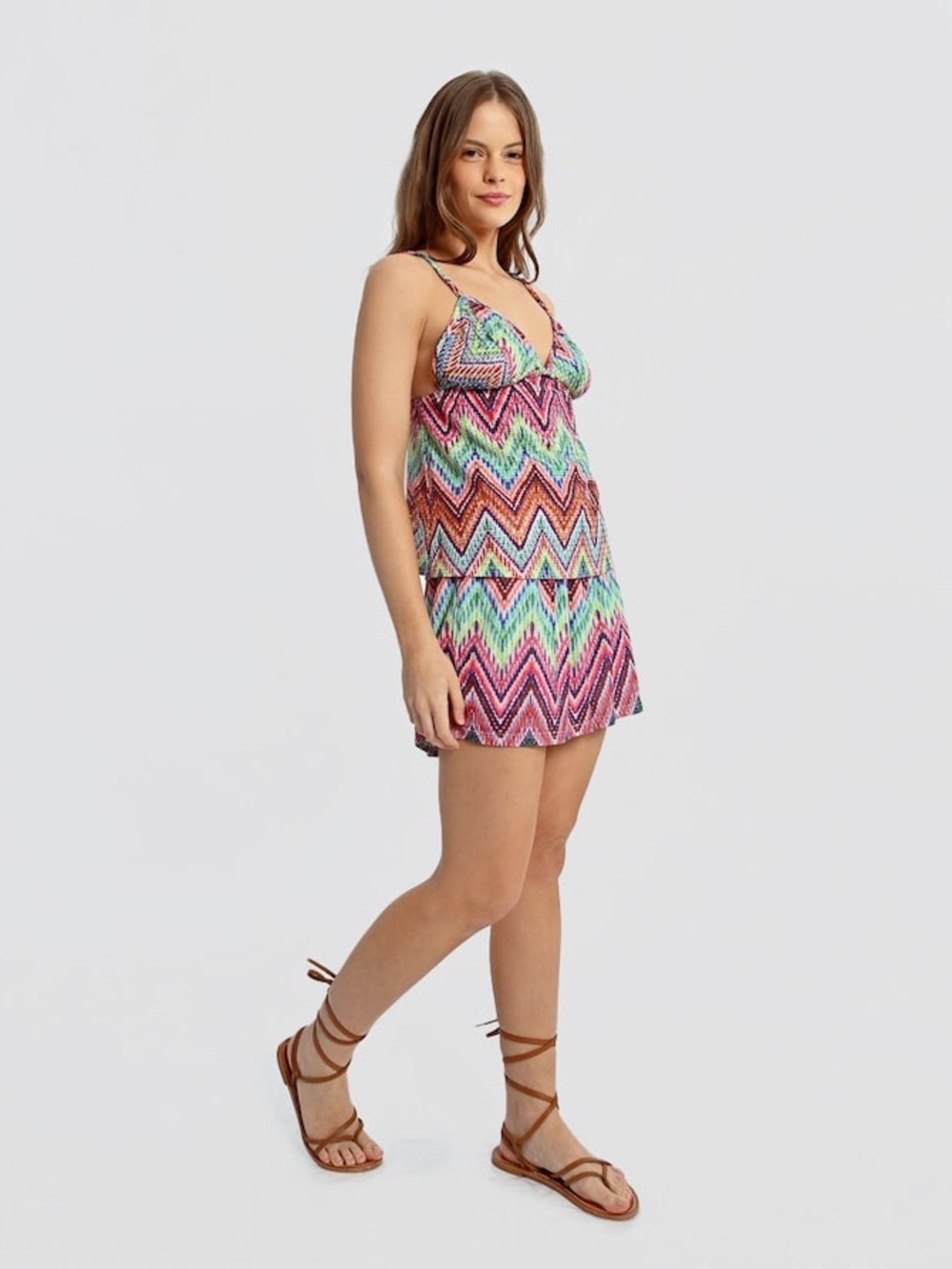 COCO BONGO Chevron Print Tank Set in Pink & Multi